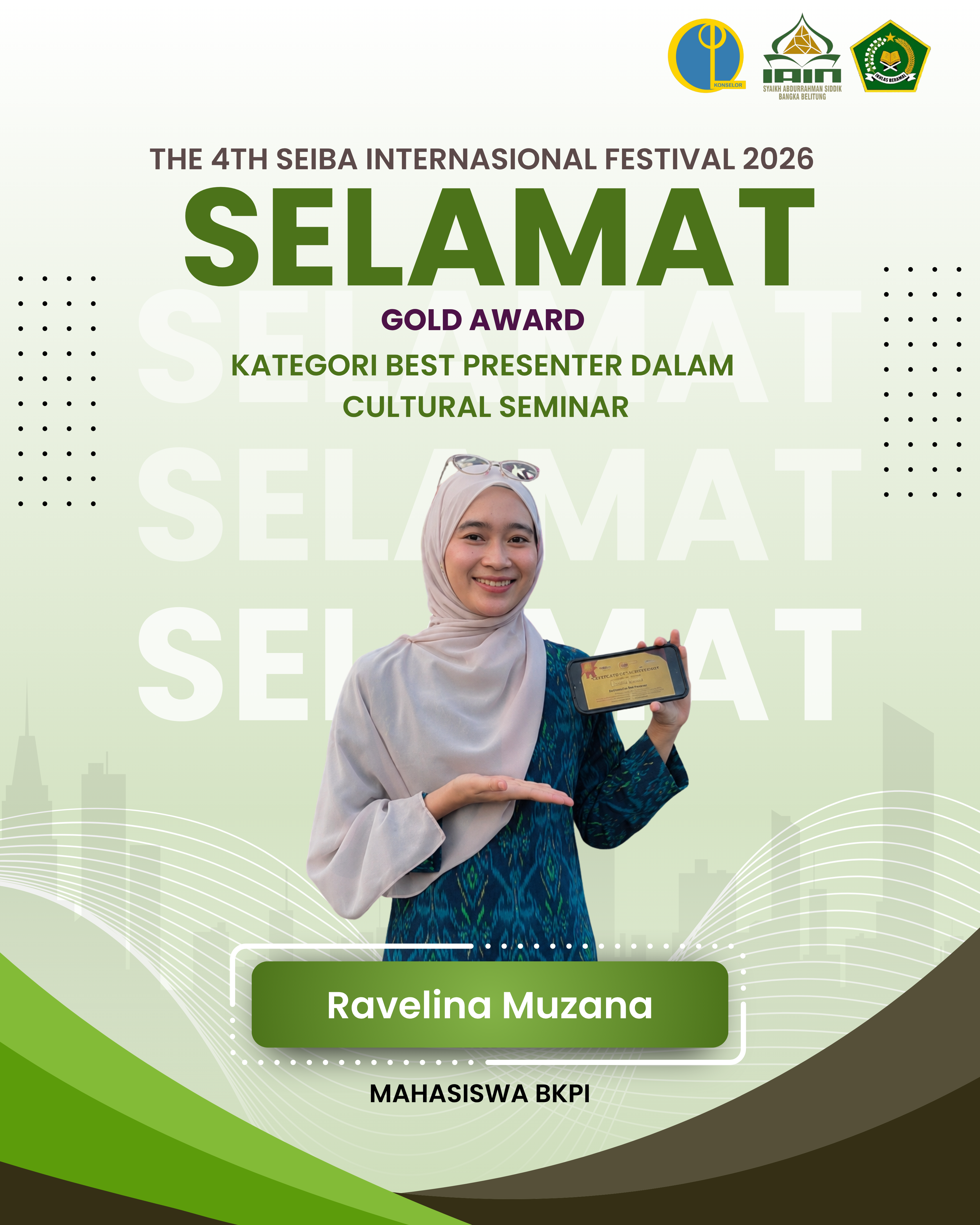 Mahasiswa BKPI IAIN SAS Bangka Belitung Raih Gold Award Best Presenter pada SEIBA International Festival 2026