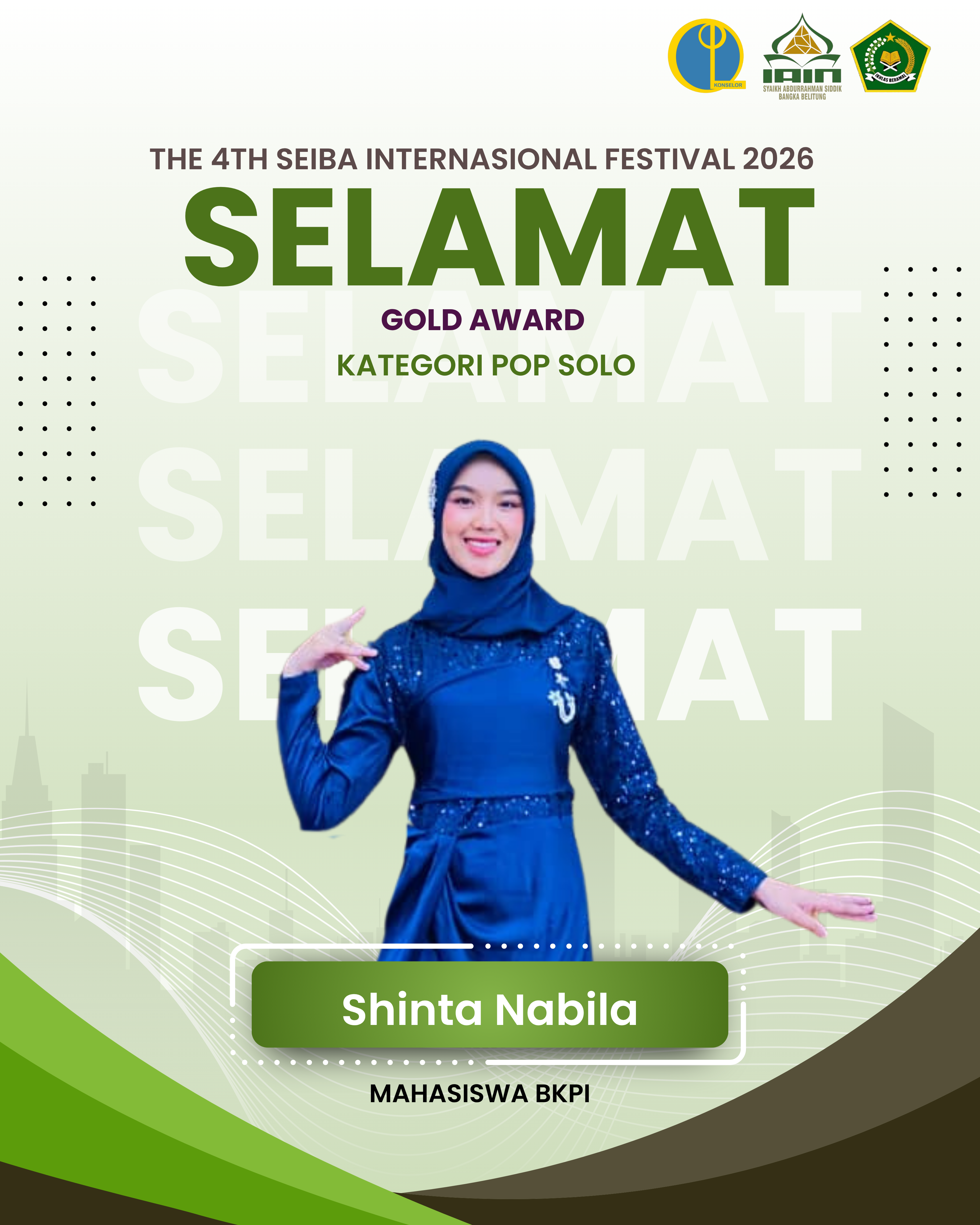 Mahasiswa BKPI IAIN SAS Bangka Belitung Raih Gold Award Solo Pop pada SEIBA International Festival 2026
