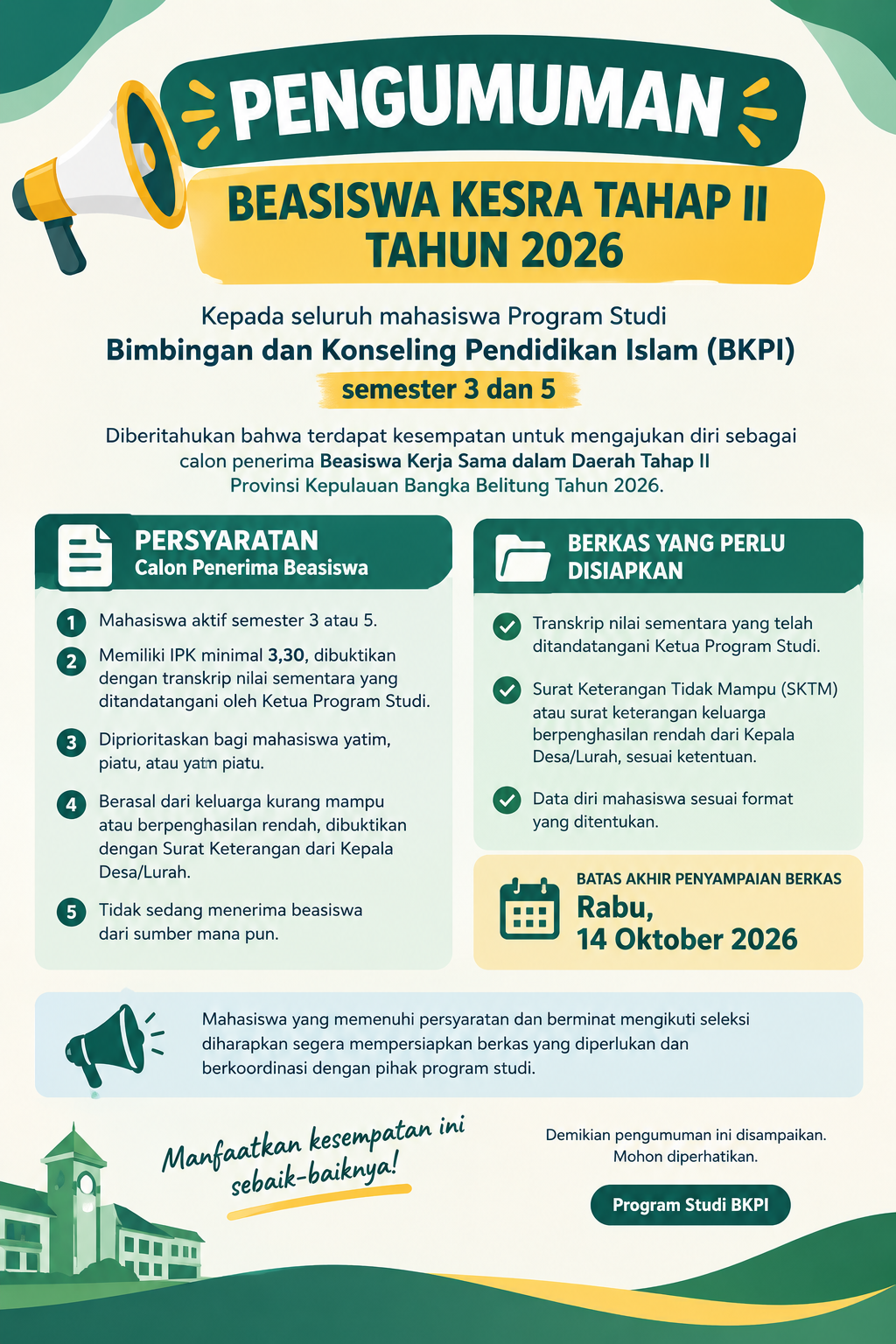 Pendataan Pendaftaran Calon Penerima Beasiswa Kerjasama Dalam Daerah (Kesra) Tahap II Tahun 2026