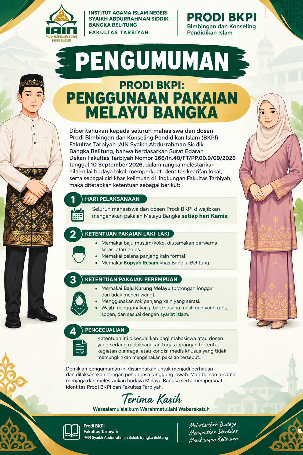 PRODI BKPI: PENGUMUMAN PENGGUNAAN PAKAIAN MELAYU BANGKA
